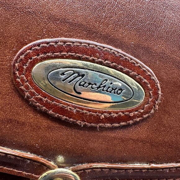 Vintage Purse Shoulder Bag Crossbody 1990s Marchino Toggle Brown Gold Toned Y2K - Picture 7 of 13